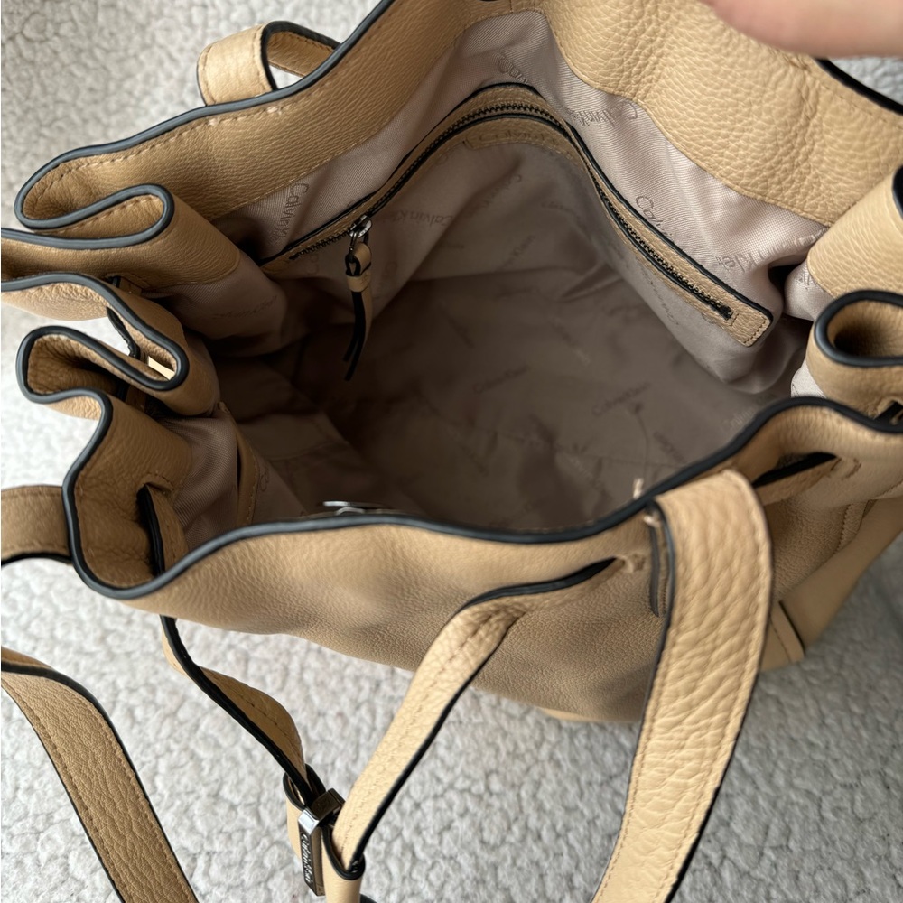 Calvin Klein Rudy Nude Pebble Leather Bucket Tote - Picture 9 of 11